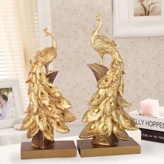เครื่องประดับเรซิ่น รูปนกยูง สีทอง สีฟ้า สําหรับตกแต่งบ้าน