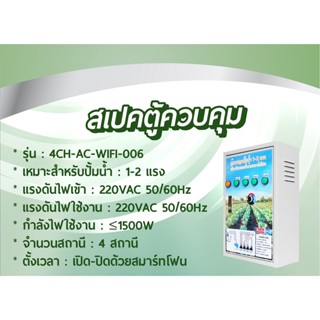 ตู้ควบคุมปั้มน้ำ 1-2 แรง เปิด-ปิดระบบน้ำด้วยสมาร์ทโฟน รุ่น : 4CH-AC-WIFI-006