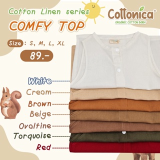 Cotton Kids Comfy top รุ่น Cotton linen เสื้อแขนเว้า เสื้อเด็ก นุ่มใส่สบาย (100% Cotton linen)(M6373-6404)