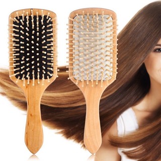 Rich Natural Wooden Paddle Hair Brush – Eco Salon Comb for Healthy Scalp and Shiny Hair