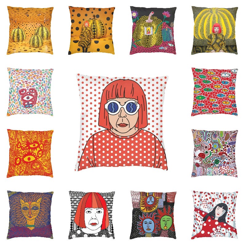 แฟชั่น Pop Art Yayoi Kusama ปลอกหมอนอิง 40x40 ซม.ตกแต่งบ้านฟักทองบทคัดย่อพิมพ์โยนหมอนกรณีเก้าอี้โซฟาปลอกหมอน