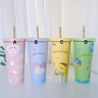 แก้วเยติ แก้วเก็บความเย็น ลายการ์ตูน ขนาด 25ออนซ์ พร้อมหลอดสีทอง+แปรง สแตนเลส 304