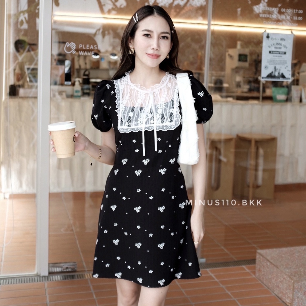 Minus110.bkk | AVA DRESS #MNB000146 เดรสสั้นทรงเอ สุดคุณหนู น่ารัก เกาหลี สายคาเฟ่ ใส่ไปทำงานได้