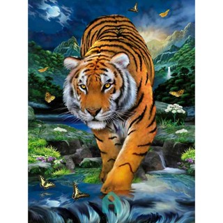 พร้อมส่ง♚ภาพวาดปักเพชร ทรงกลม ลายผีเสื้อ เสือ 5D DIY [Acelit.th]
