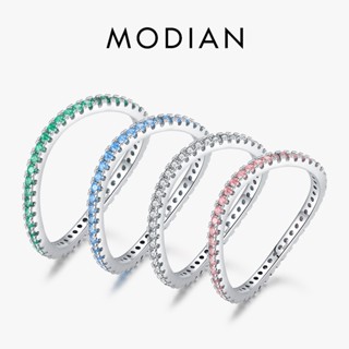 Modian แหวนเงินแท้ 925 ประดับเพชรเทียม หลายสี ซ้อนกันได้ เครื่องประดับแฟชั่น สําหรับผู้หญิง งานแต่งงาน