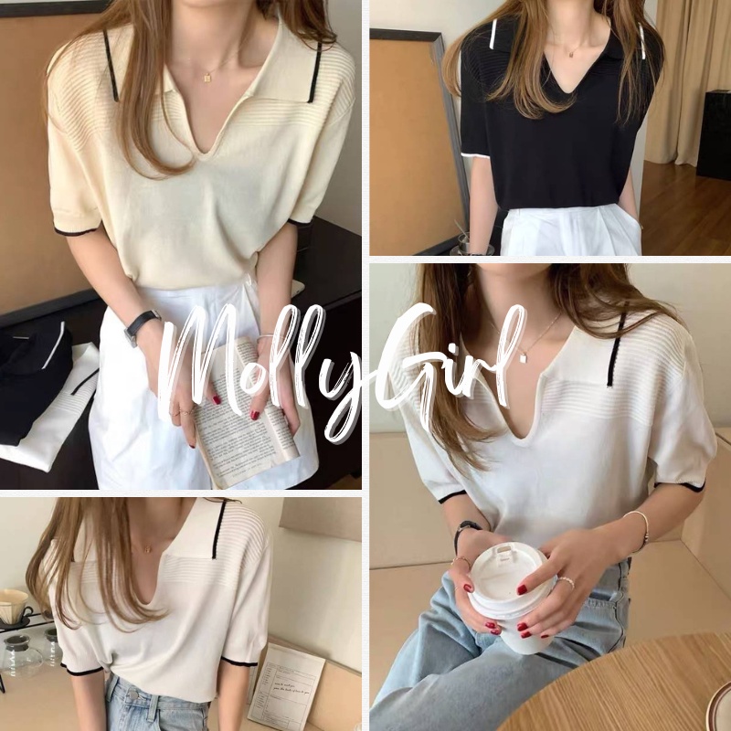 Mollygirl เสื้อครอปหญิง ต้อนรับฤดูร้อน ผ้าเบาบางใส่ง่ายไม่ร้อน เสื้อยืด เสื้อแฟชั่นผญ