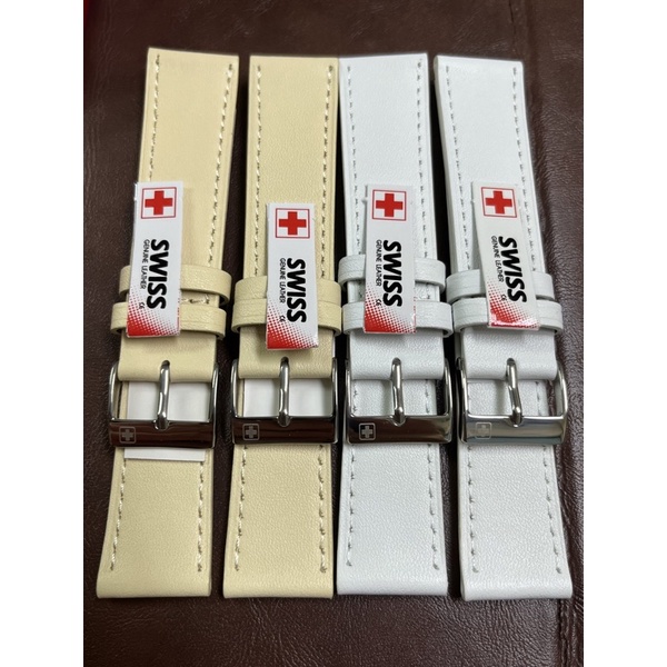 สายนาฬิกาหนังสีครีม/สีขาว SWISS GENUINE LEATHER ขนาด 20mm