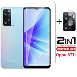 2 in 1 ฟิล์มกระจกนิรภัยกันรอยหน้าจอ แบบเต็มจอ สําหรับ Oppo A77s Flim A77s A57 A77 s 4G 5G