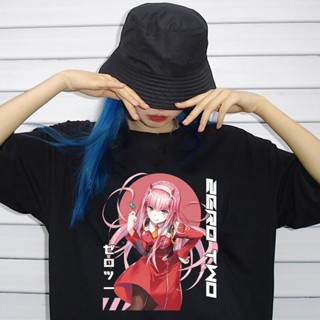 เสื้อยืดเปล่า Camiseta de Zero Two para mujer, camiseta de Anime Darling In The Franxx, ropa de calle Kawaii de Manga, m