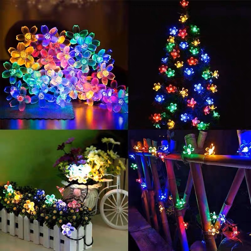 ไฟปีใหม่ไฟซากุระ ลายดอกซากุระ LED 40ดวง มีสีวอมไวท์ และสลับสี ยาว5เมตร สายต่อพ่วงกันได้
