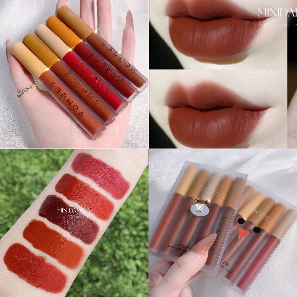 Vongee 5 ชิ้น/เซ็ต ลิปสติกจิ้มจุ่ม เนื้อกำมะหยี่ สีสวย เม็ดสีแน่น ติดทนนาน