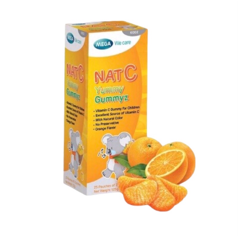 Nat C วิตามิน ซี กัมมี่ เจลลี่ รสส้ม เหมาะสำหรับเด็ก ไม่มีสารกันบูดหรือปรุงแต่งสี  เสริมสร้างภูมิต้านทาน ทานง่าย