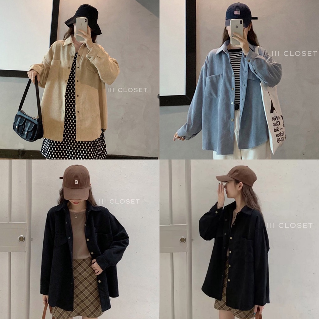 เสื้อเชิ้ต III Freesize III LF004 เสื้อเชิ้ต คอปก กระดุมหน้า แขนยาว กระเป๋าข้างและฝากระเป๋า ผ้าลูกฟูก ทรงสวย ใส่สบาย