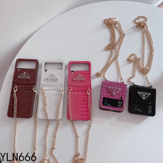 เคสโทรศัพท์มือถือหนัง PU ลายหนังจระเข้ พร้อมสายคล้อง กันกระแทก สําหรับ Samsung Galaxy Z Flip 4 5G Flip4 Flip3 5G