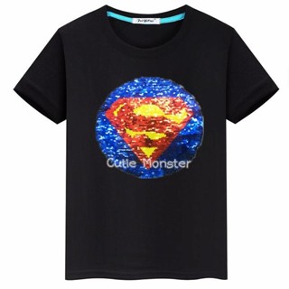 เสื้อยืด Superman Batman สีดำ ปักเลื่อม