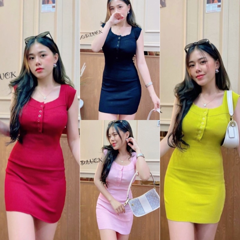 aimorn_shop มินิเดรสเข้ารูป งานผ้าไหมพรมทรงกล้าม แต่งกระดุมหน้า เดรสงานตามกระแส งานสาวๆตามหา เนื้อผ้านุ่ม สวยสุดๆ