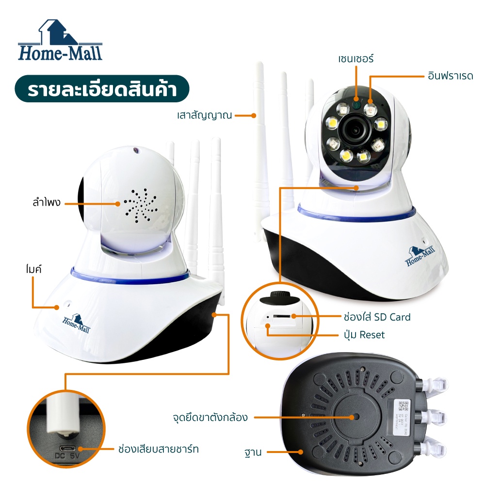 HOME-MALL กล้องวงจรปิดไร้สาย คมชัด 5MP fulll colour night vision รองรับภาษาไทย ติดตั้งง่าย YOOSEE