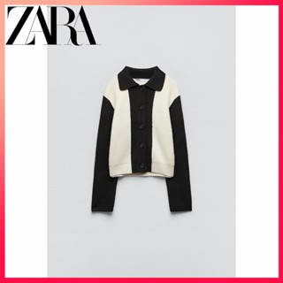 Zara เสื้อแจ็กเก็ตถัก แขนยาว คอปก แฟชั่นฤดูใบไม้ร่วง และฤดูหนาว สําหรับผู้หญิง