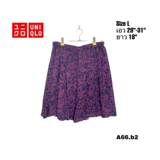 Uniqlo(ยูนิโคล่) กระโปรงผู้หญิง size L สีม่วงดอกไม้ผ้าพริ้ว เอว 28-31 A66.b2