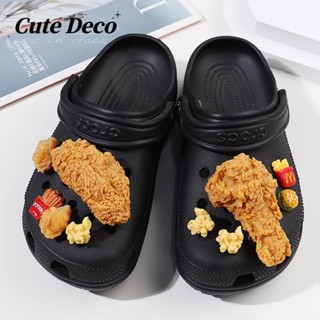 【 Cute Deco 】อาหารไก่ทอดจําลอง (4 แบบ) แฮมเบอร์เกอร์ / ขาไก่ / โคล่าปีกไก่ Charm ปุ่ม Crocs / Jibbitz น่ารัก Croc รองเท้า DIY / วัสดุเรซิน เสน่ห์ สําหรับ DIY