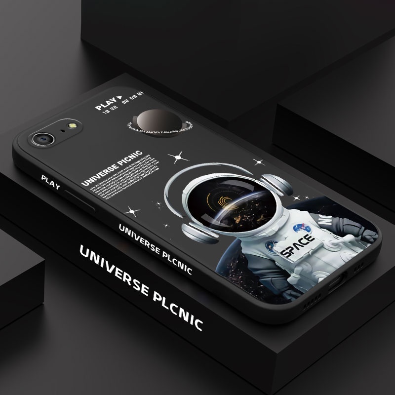 เคสโทรศัพท์มือถือ ซิลิโคน ลายนักบินอวกาศ มีลายด้านข้าง สีพื้น สําหรับ IPhone 8 7 6 6S Plus SE 2020