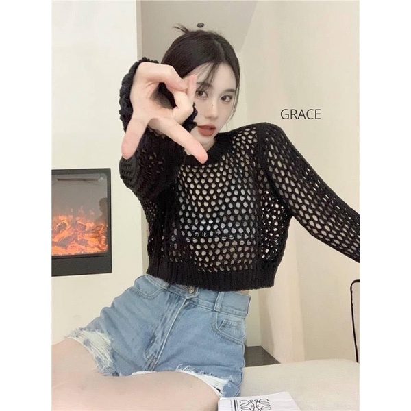 AvaShop9Clothes - Mesh Crop เสื้อครอปผ้าตาข่าย ซีทรูเซ็กซี่มากๆคร่า