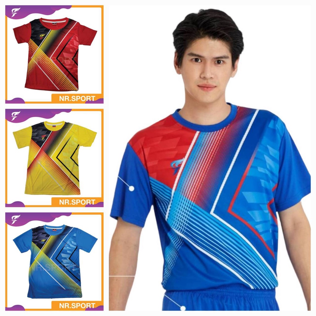*ของแท้ส่งไว***  sport day เสื้อกีฬาชาย เสื้อโปโลชาย ผ้าไมโครพิมพ์ลาย ใส่สบาย ไม่ต้องรีด NR306  เสื้อดำ