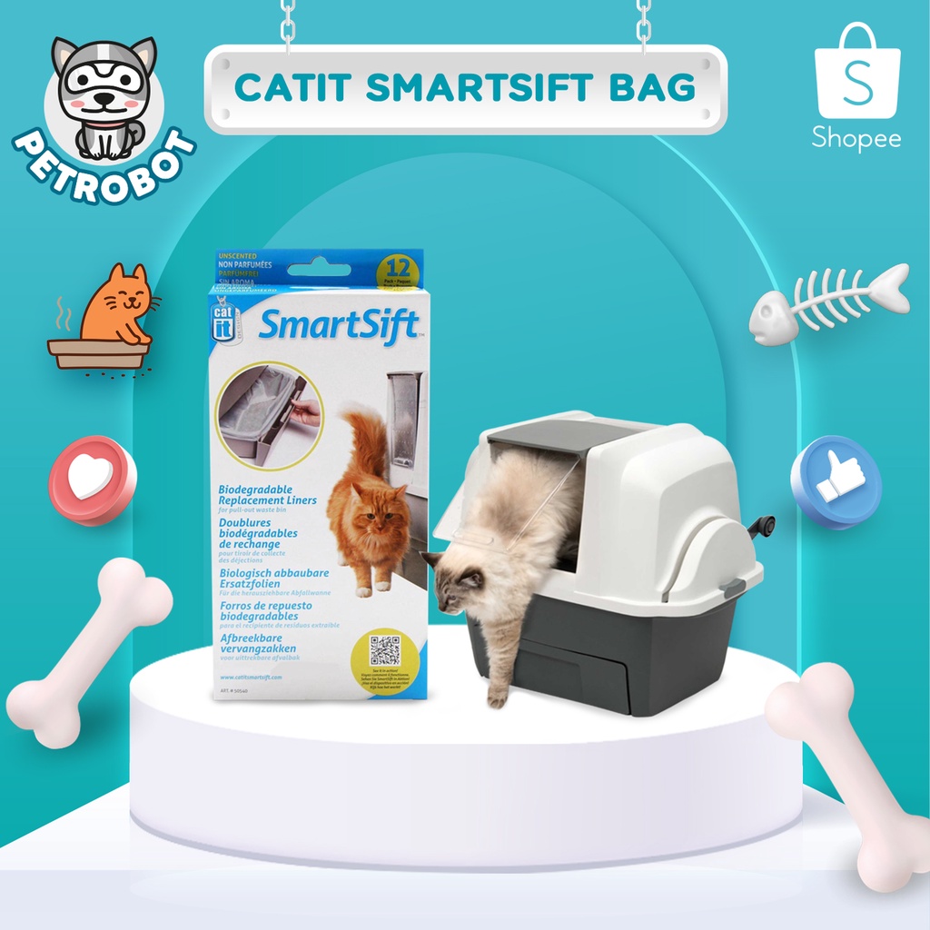 Catit smartsift ถุงขยะ ถุงเก็บมูลสำหรับห้องน้ำแมวcatit smartsift ถาดรองด้านล่าง บรรจุกล่องละ 12 ชิ้น