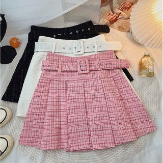 Styles_Unnie ✨พร้อมส่ง✨ D197 กระโปรงผ้าทวิต มาพร้อมเข็มขัด พร้อมสง 3 สี