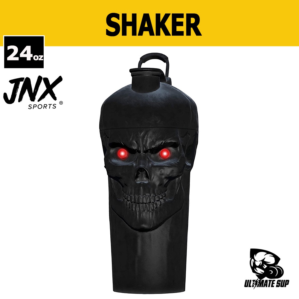 ❀✈JNX Sports Skull Shaker Bottle, The Curse Skull Mixer, 24 oz, Full Black Limited Edition With Clas