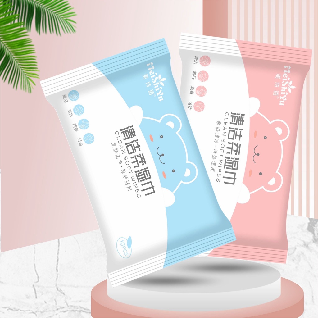 HomeDee ทิชชู่เปียก กระดาษเช็ดหน้า Baby Wipes 10 แผ่น กระดาษทิชชู่เปียก ใช้กับผิวเด็กได้ พร้อมส่ง