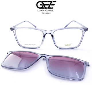 กรอบแว่นสายตา GEZE Clip-On รุ่น TJ2185-C2 สีเทาใส คลิปออนแม่เหล็ก เลนส์กันแดดPolarized