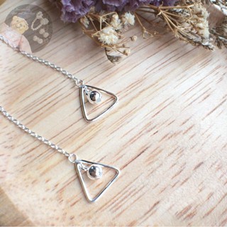 S925 ต่างหูเงินแท้โซ่เงิน sterling silver chain earrings สามเหลี่ยม