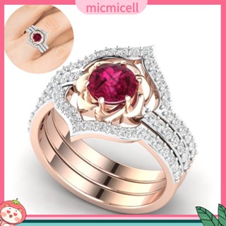 (micmicell) ของขวัญเครื่องประดับผู้หญิงแหวนนิ้วมือฝัง Rhinestone ทับทิม 3 ชิ้น