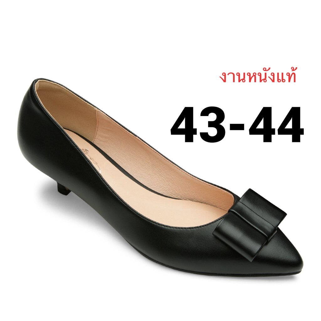 รองเท้าไซส์ใหญ่ 43-44 รองเท้าส้นเตี้ย คัชชูหัวแหลม ติดโบว์ สีดำ CHOWY KR0484BL