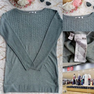 เสื้อไหมพรม ทรงเดรสสั้น UNIQLO size L สีเขียวอมฟ้า