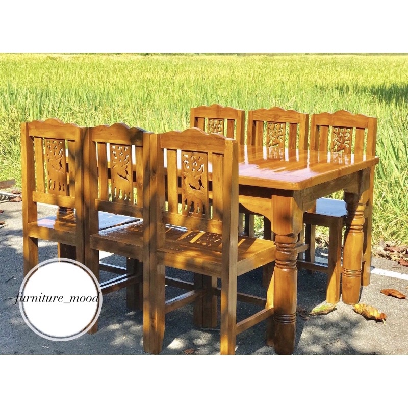 (ใช้โค้ดลด15%ลดสูงสุด3000บาท)🚚ค่าส่ง0บาท!!🚚 ชุดโต๊ะทานข้าวไม้สัก4ที่นั่ง 6ที่นั่ง 8ที่นั่ง ราคาโรงงา