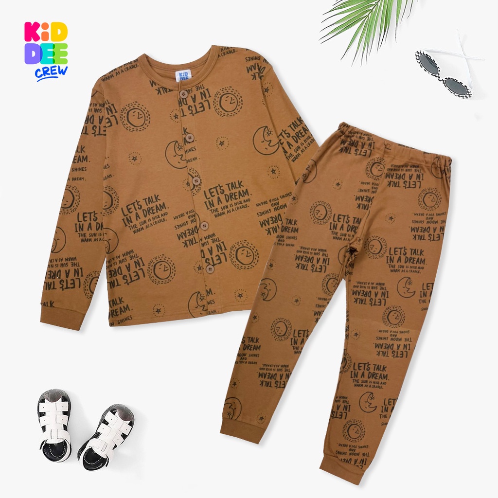 KiddeeCrew ชุดนอนเด็กสีน้ำตาลลายพระจันทร์ เหมาะสำหรับอายุ 1-12 ปี