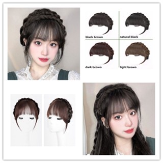 Cod Qipin ผู้หญิง Ins ธรรมชาติ มองไม่เห็น แอร์หน้าม้า วิกผม แฮร์พีช ก้างปลา ถักเปีย วิกผม ห่วง มีจอน คอสเพลย์ อุปกรณ์เสริมความงาม