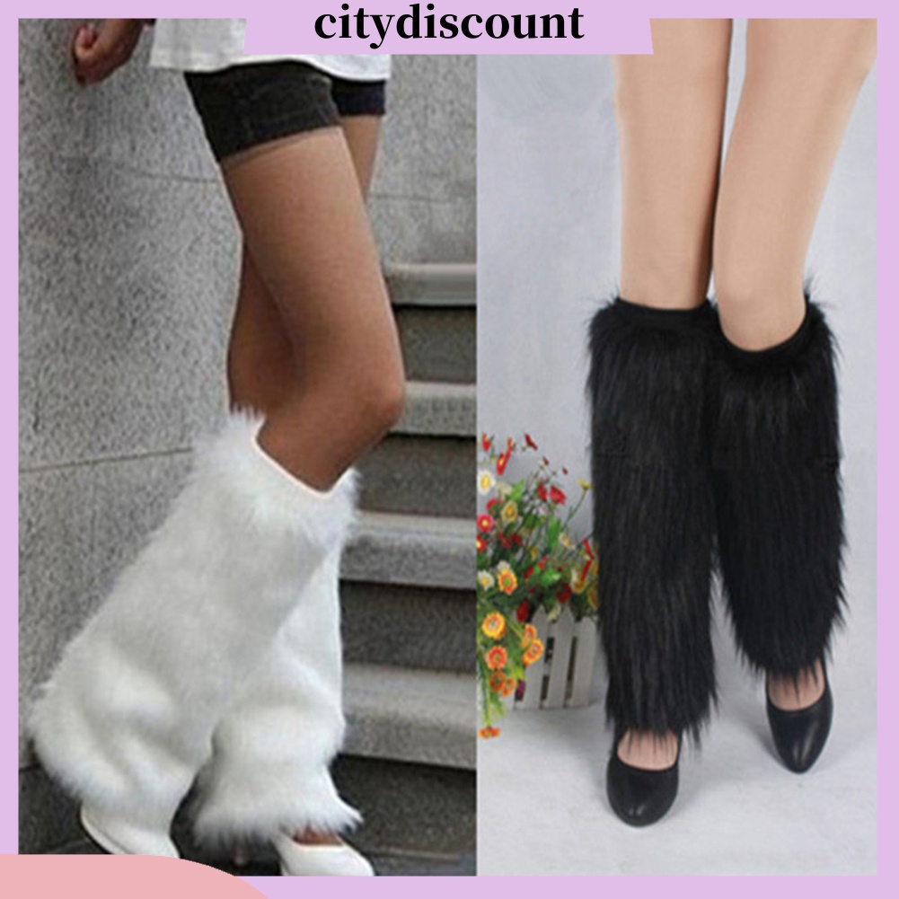 <Citydiscount> ถุงเท้าบูทยาว ขนเฟอร์เทียม สีพื้น ให้ความอบอุ่น แฟชั่นฤดูหนาว สําหรับผู้หญิง