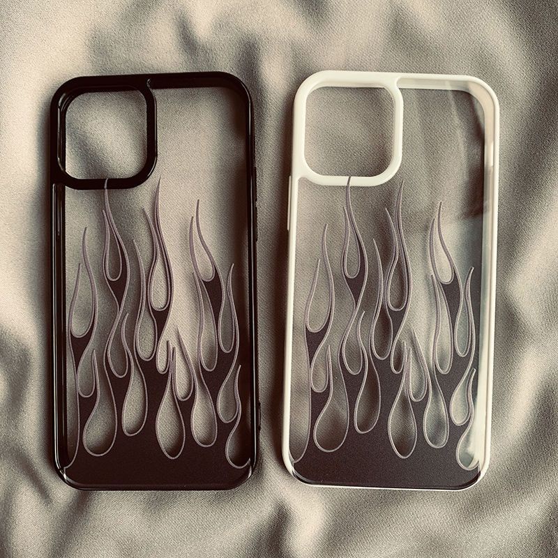 เคสโทรศัพท์มือถือแบบใส กันกระแทก ลายเปลวไฟ สีดํา สําหรับ Iphone 13 14ProMax 11 12 Xr Xs 7 8Plus xsmax 1WU3
