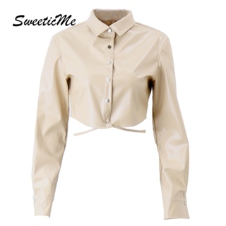 Sweeticme ใหม่ เสื้อแจ็กเก็ตลําลอง แขนยาว คอปกพับ เข้ารูป สีพื้น เซ็กซี่ แฟชั่นสําหรับสตรี 2022