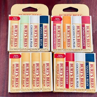 Burts Bees แพค 4 ลิปปาล์ม Tubes Lip Balm Beeswax, Best of Burts, Superfruit, Discover, Freshly เบิร์ตส์ บีส์ Lips