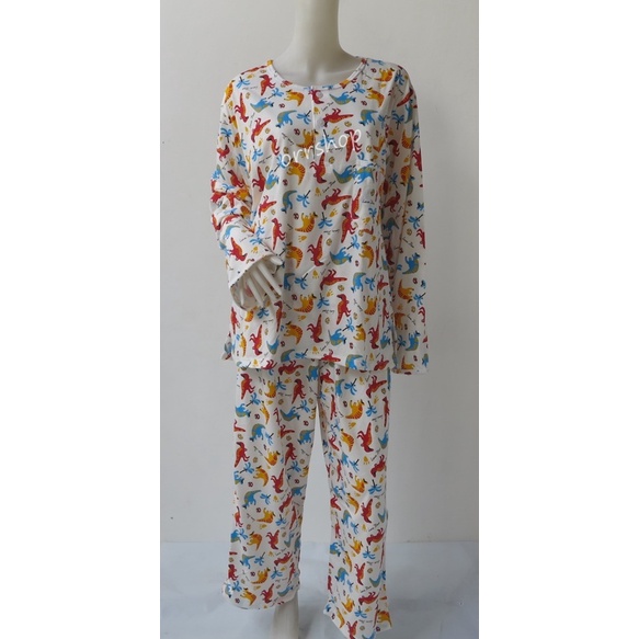 ชุดนอนผู้ใหญ่ ไซส์ 1x (XL) แขนยาว ขายาว ผ้ายืด แบบคอกลม กระดุม 2 เม็ด