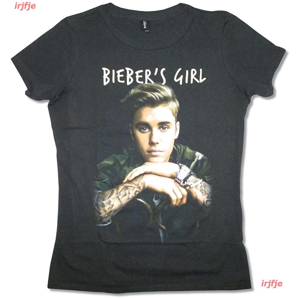 irjfje เสื้อยืด ผู้หญิง ผู้ชาย สไตล์เกาหลี Justin Bieber Justin Bieber Bieber's Girl Black Juniors Babydoll T Shirt (L)