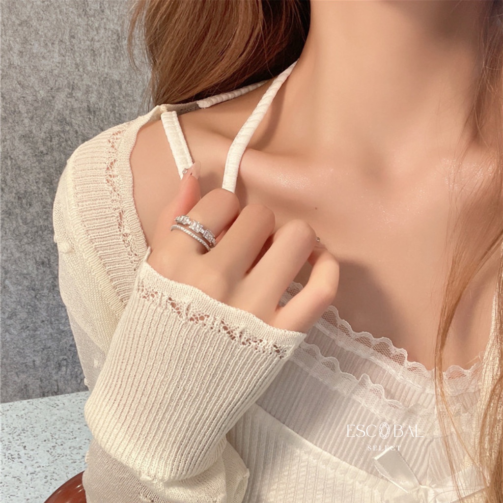 ESCOBAL แหวนเงินแท้ NIGHT LIGHT แหวนปรับขนาด แหวนเพชร สไตล์ใหม่ ดีไซน์สุดหรู Valentine วาเลนไทน์ - รูปที่ 4