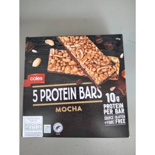 Coles 5 Protein Bars Mocha 190g ธัญพืชชนิดแท่งผสมโปรตีนจากถั่วเหลือง อบกรอบและมอคค่า โคลส์ 190 กรัม ราคาพิเศษ 