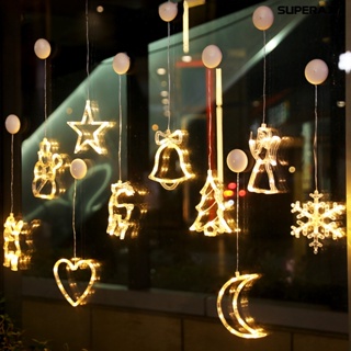 &lt;Christmas&gt; โคมไฟ LED รูปซานตาคลอส เกล็ดหิมะ สโนว์แมน สําหรับแขวนตกแต่งคริสต์มาส บ้าน หน้าต่าง