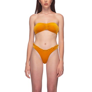 Angelys Balek ชุดว่ายน้ำBandeau Bikini &amp; Brazilian Ruffle Brief Swimsuit รุ่น FW22SW00207306 สีเหลืองกำมะหยี่