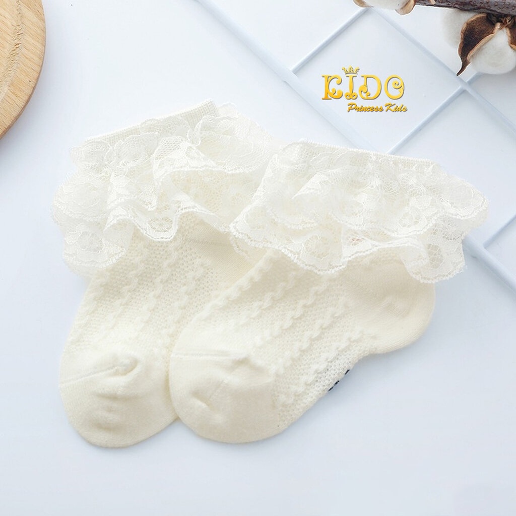 ถุงเท้าเด็ก(มีหน้าร้านอยู่รัชดา)S104สีขาว ข้อเท้าลายลูกไม้ระบาย2ชั้น